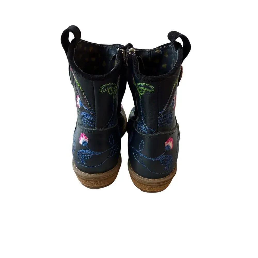 Mim-Pi Girl's Blue Floral Leather Ankle Boots Size Toddler 6